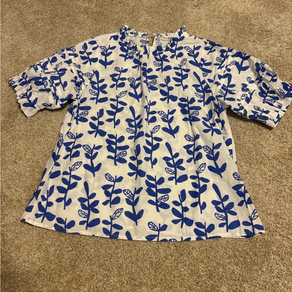 THML Blue and White Floral Blouse